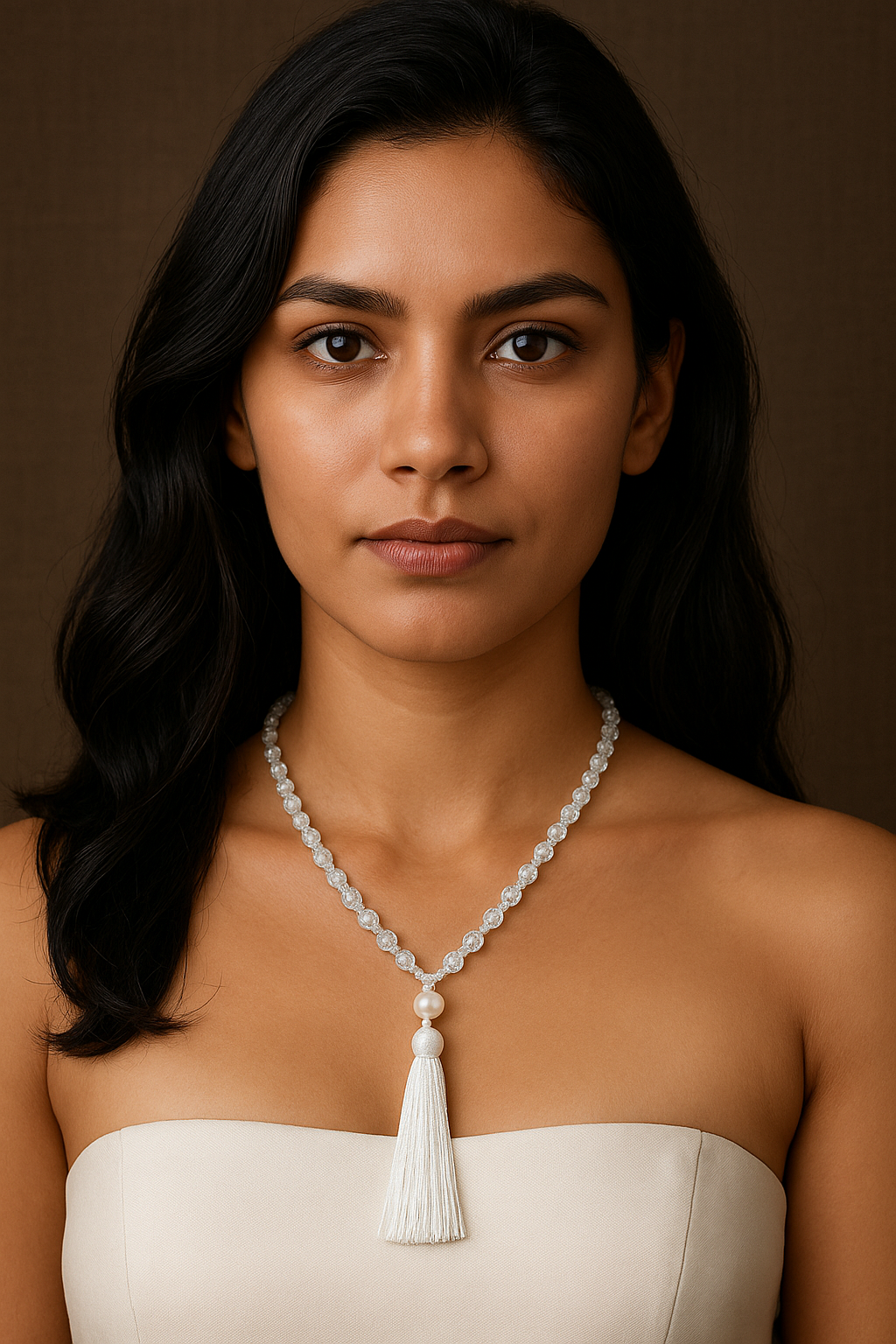 White Crystal Tassel Necklace
