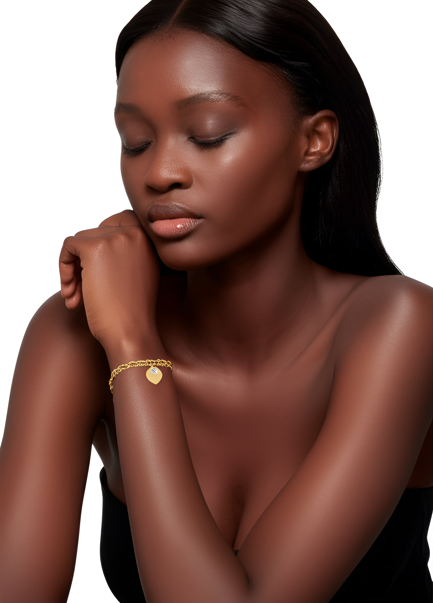 Heart Charm, Gold Link Toggle Bracelet