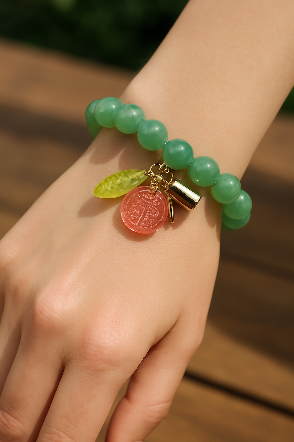 Jade Stone Bracelet With Charm