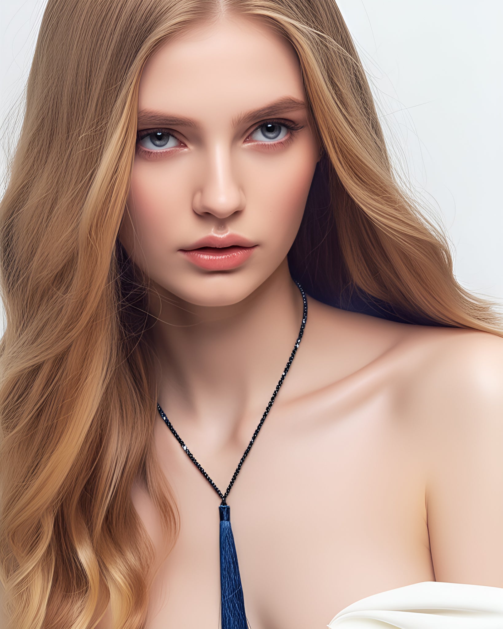 Navy Crystal Tassel Necklace