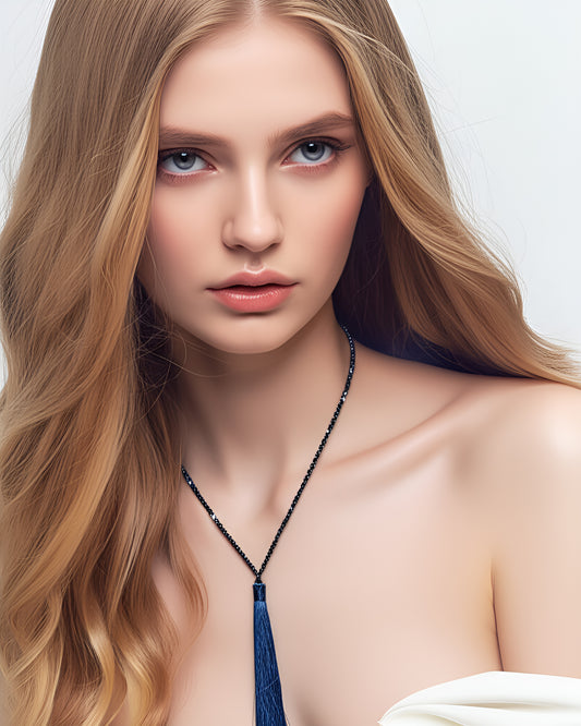 Navy Crystal Tassel Necklace
