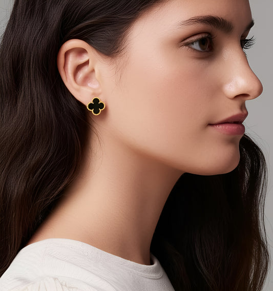 Onyx Clover Studs