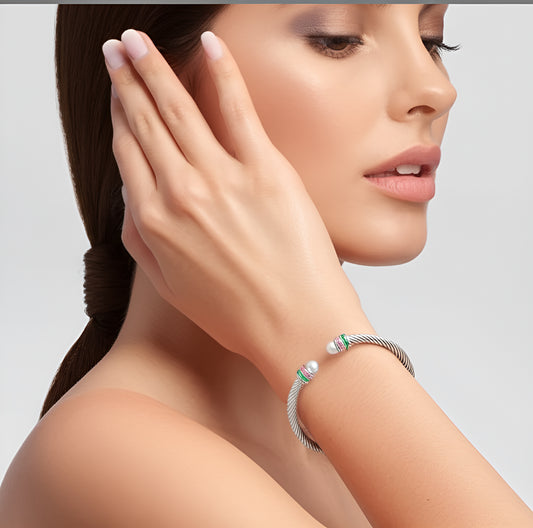 Pink & Green Cable Cuff Bracelet