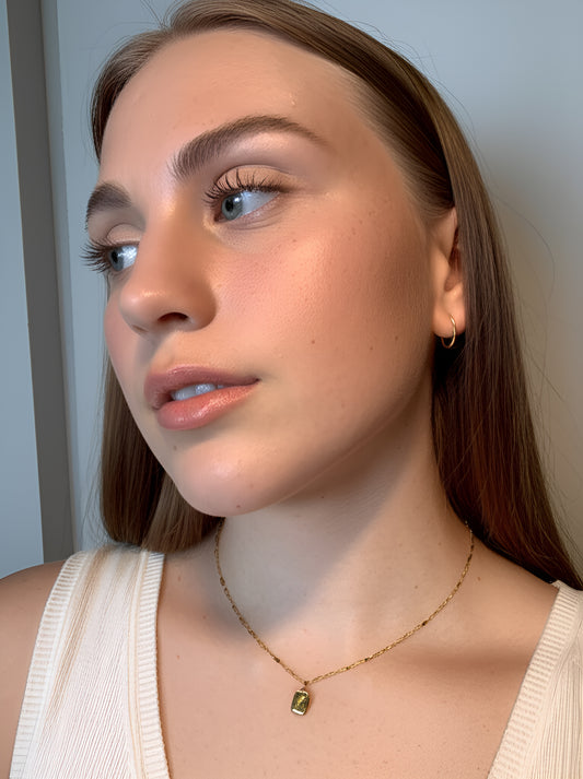Prasiolite Charm & Gold Link Necklace