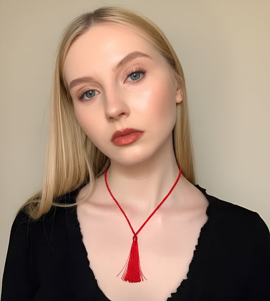 Red Crystal Tassel Necklace