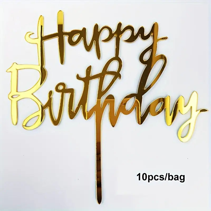 10Pcs/1 Pack, Happy Birthday Acrylic Cake Topper